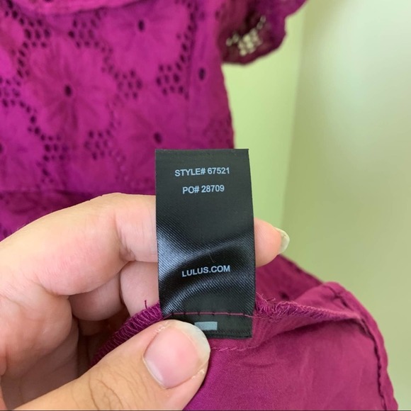 Lulu’s Biscay Magenta Ruffled Eyelet Lace Sleeveless Dress in Large - Picture 11 of 15